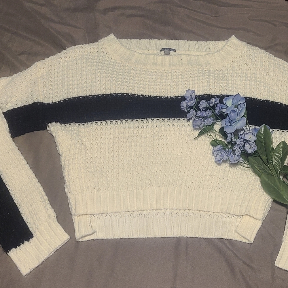 Charlotte Russe black and white chunky knit cropped sweater